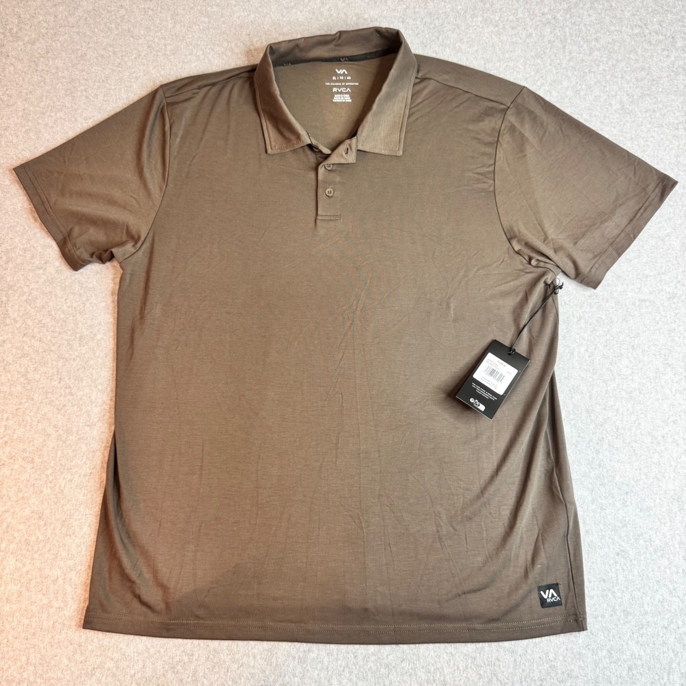 RVCA Sport Balance Polo Shirt Mens XL Mocha Brown Short Sleeve AVYKT00363 NWT